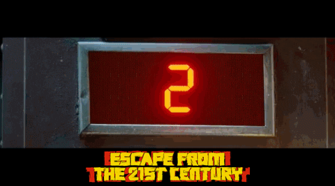 a movie poster for escape from the 21st century shows a man in a white shirt