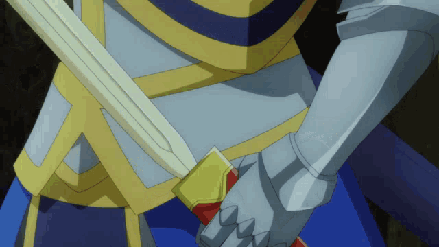 a close up of a person holding a sword in their hands