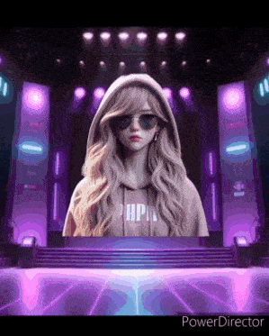 a girl wearing sunglasses and a hoodie that says phpn on it