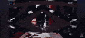 a blurry picture of a man with a beard holding a sword