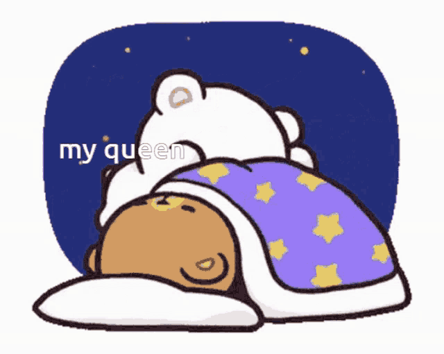 a cartoon of two bears sleeping with the words good night my queen