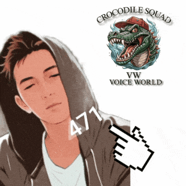 a crocodile squad logo with a man wearing a hoodie next to it