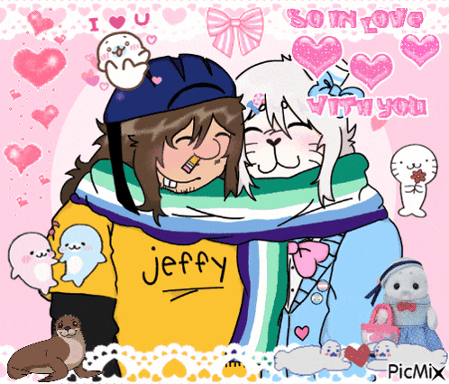 a cartoon of a man and a woman hugging with the words so in love with you above them