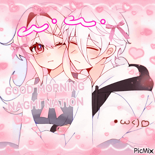 a picture of a boy and a girl with the words good morning nagm nation written on it