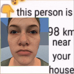 a picture of a woman 's face with the words this person is 98 km near your house