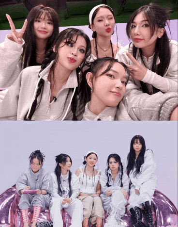 a group of girls are posing for a picture and one of them has a red lip