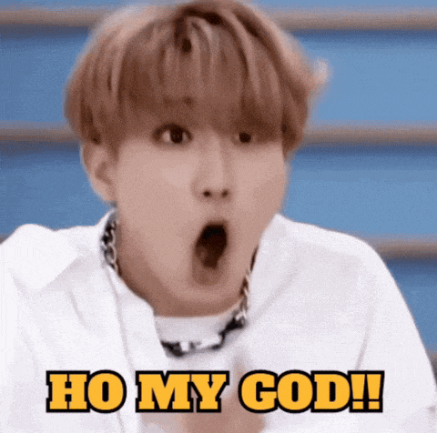 a young man with a surprised look on his face and the words ho my god
