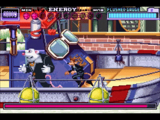 a screenshot of a video game with the words energy and flushed gauge at the top
