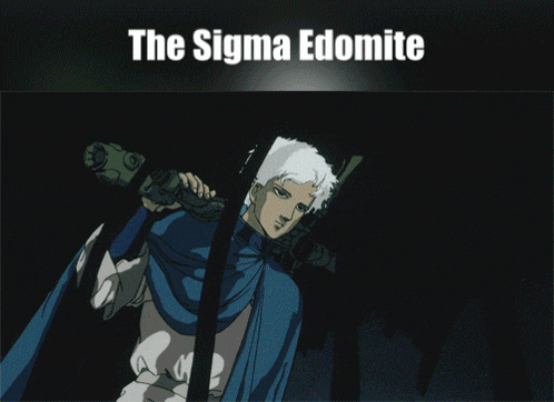 a poster for the sigma edonite shows a man in a blue cape holding a sword