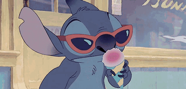 a cartoon character wearing sunglasses is eating ice cream