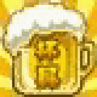 a pixel art drawing of a beer mug with foam on top .