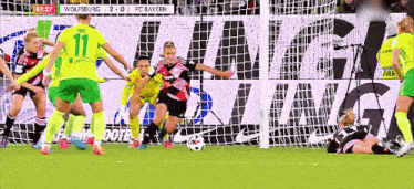 a soccer game between wolfsburg and fc bayern is going on