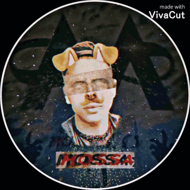 a picture of a man with a dog ear mask and the word mossa on it