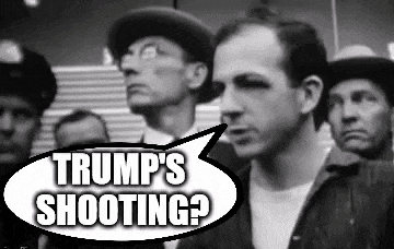 a group of men are standing in a line with a speech bubble that says trump 's shooting .