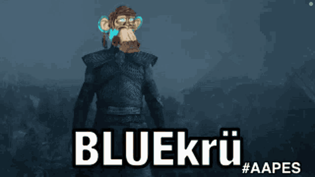 a picture of a monkey with the words bluekrü #aapes