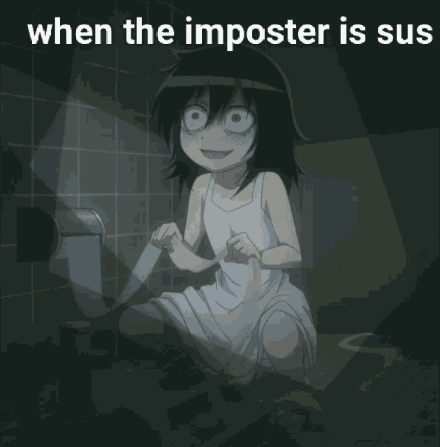 a picture of a girl holding a knife with the words when the imposter is sus above her