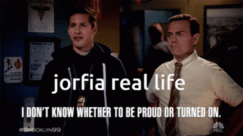 two men standing next to each other with the words jorfia real life
