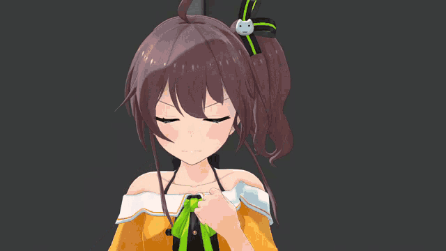a cartoon girl is holding a badminton racket in front of her head