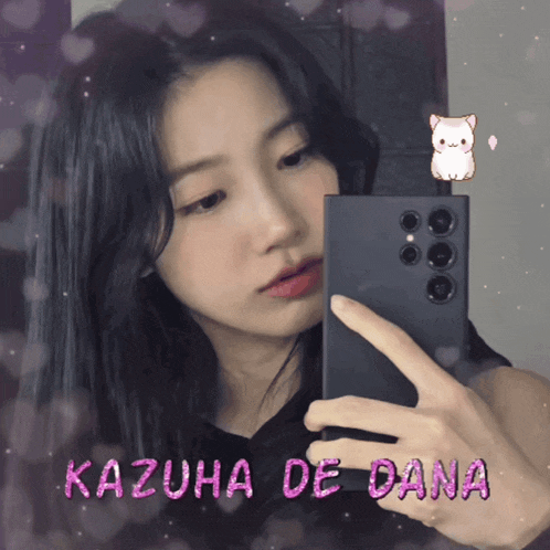 a girl taking a picture of herself with the name kazuha de dana