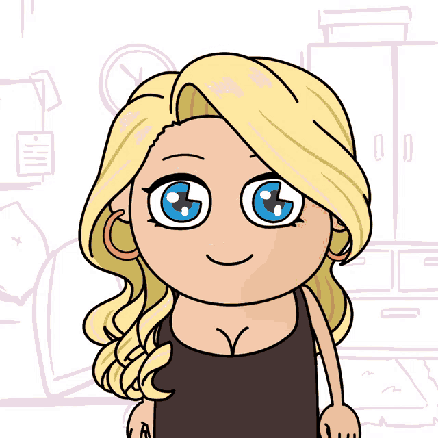 a cartoon drawing of a woman with blonde hair