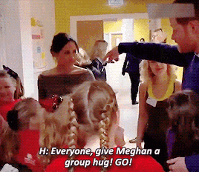 Meghan Group Hug GIF - Meghan Group Hug Prince Harry GIFs