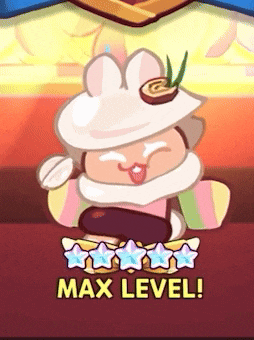 a cartoon character is sitting on a table with the words max level on the bottom .