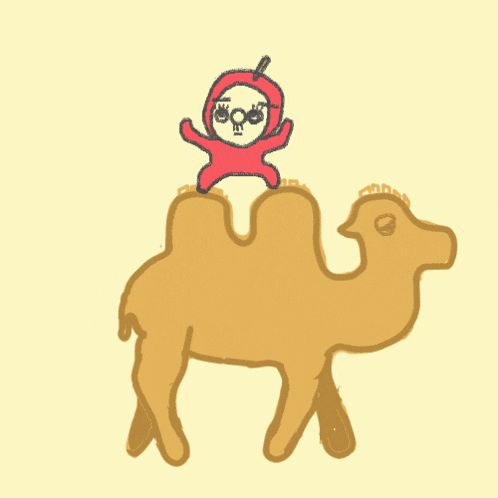 a cartoon drawing of a camel with a person on top of it