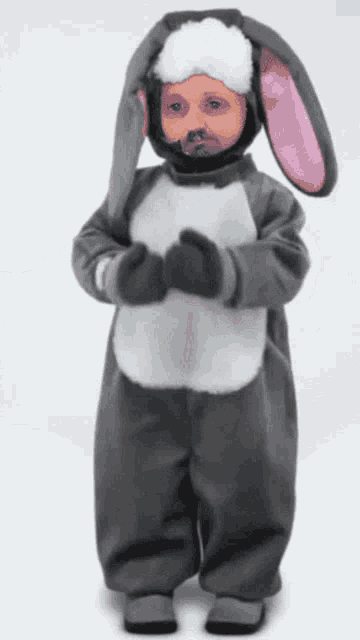 a child in a bunny costume with a beard