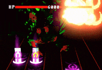 a video game with a red hp bar and a green hp bar