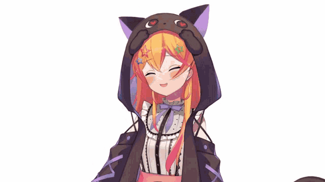 a girl wearing a cat hood and a bow on her head