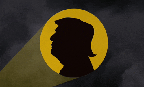 silhouette of donald trump in a yellow circle on a dark background