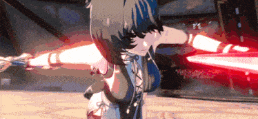 a girl in a bikini is holding a sword in her hand