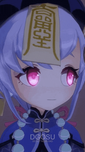 a picture of a girl with chinese writing on her head is displayed by dgosu