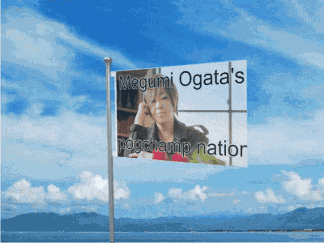 a flag with a picture of megumi ogata on it