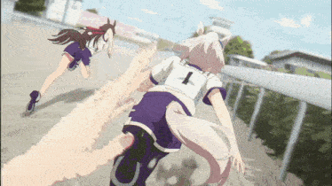 a girl with the number 1 on her back is running next to a horse