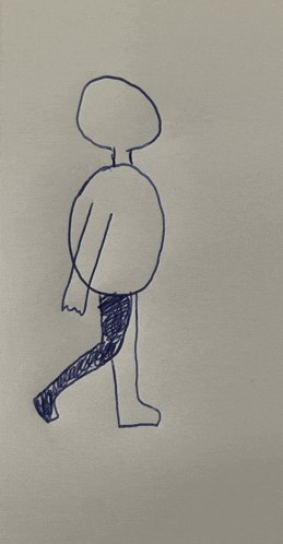 a child 's drawing of a person walking with a circle around their head