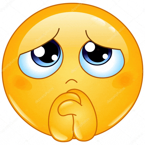a sad smiley face with a hand on its chin