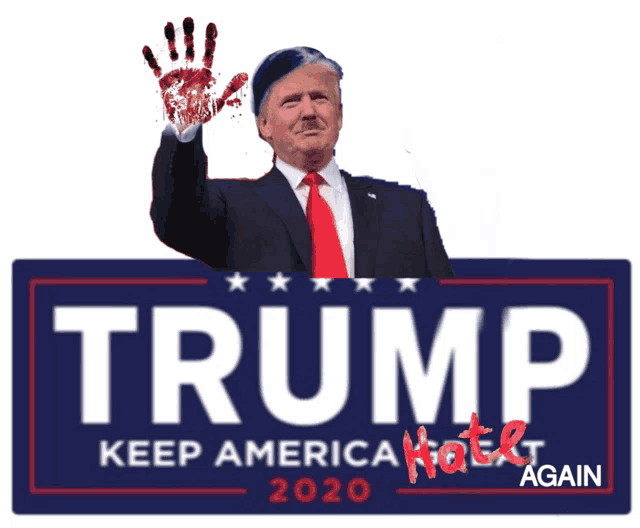 a trump keep america hater sign with a cartoon of hitler