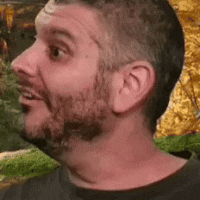 a close up of a man 's face with a beard and a blurred background .