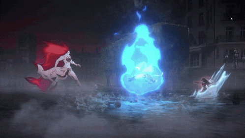 a video game scene with a dragon and a woman fighting each other