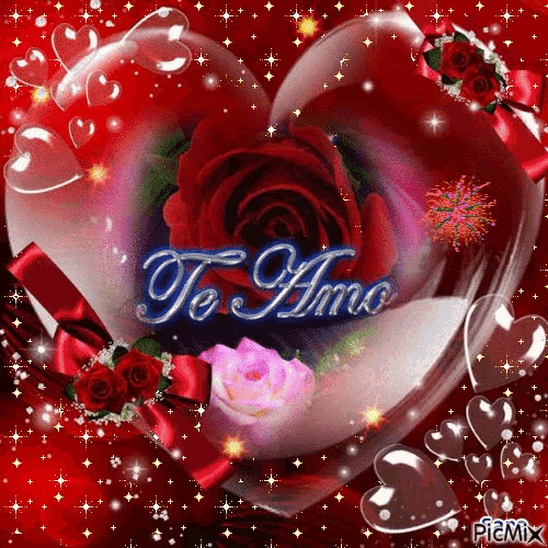 a heart with a red rose and the words te amo