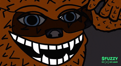 a drawing of a monster with the words $ fuzzy on top