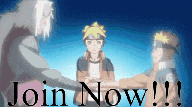 a sign that says join now with a picture of naruto