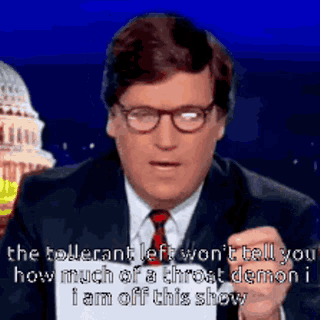 a man wearing glasses and a suit is talking about how much of a throat demon he is off this show