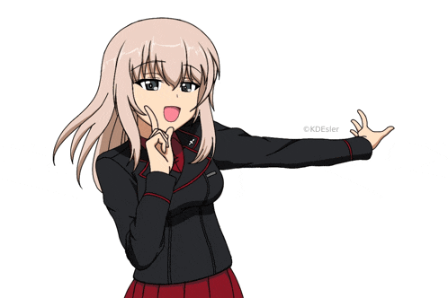 a drawing of a girl with a red skirt and a black jacket by kdesler