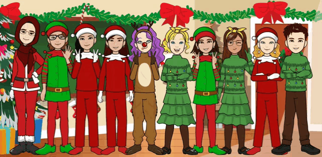 a group of children dressed in christmas costumes are posing for a picture