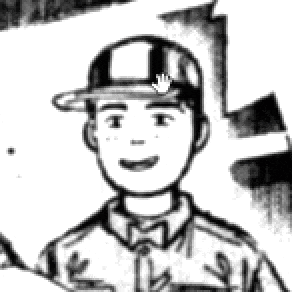 a black and white drawing of a young man wearing a baseball cap and smiling .