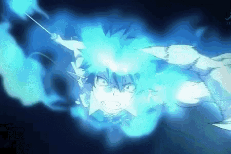 a cartoon character is surrounded by blue smoke