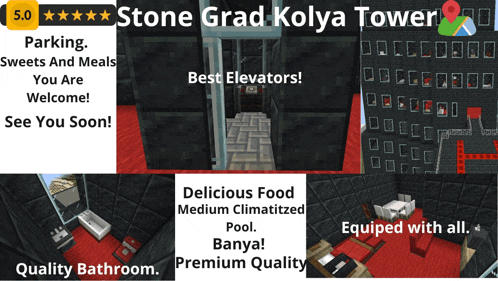 an advertisement for stone grad kolya tower shows a bathroom and a pool