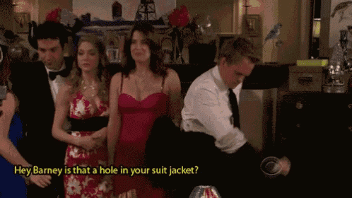 hey barney is that a hole in your suit jacket what where ?